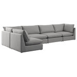 Meridian Furniture - Mackenzie Linen Textured Fabric 5-Piece Modular L-Shaped Sectional, Grey - Mix and match the pieces from the Mackenzie series to create a beautiful seating group that's perfect for the whole gang. These exceptionally crafted sofas, sectionals, and other components are meant to be put together into an infinite number of configurations based on your particular needs and space requirements. Each is upholstered from top to bottom in soft durable linen textured in your choice of colors. Attach the pieces of your choice easily thanks to the included attachment latches.