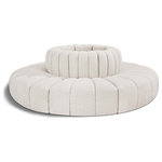 Meridian Furniture - Arc Upholstered Outward Curved Modular Sectional, Cream, 8-Piece: Reverse Corner (8), Boucle Fabric - Give your living room or den the perfect blend of style and versatility with this Arc boucle fabric curved modular Sectional. Part of the Arc modular furniture collection, this Sectional comes upholstered in rich cream boucle fabric and features deep channel tufting that adds a touch of luxury while enhancing comfort and support. A seamless combination of form and function, this chair can be used with other Arc pieces to create a myriad of configurations in your well-curated room.