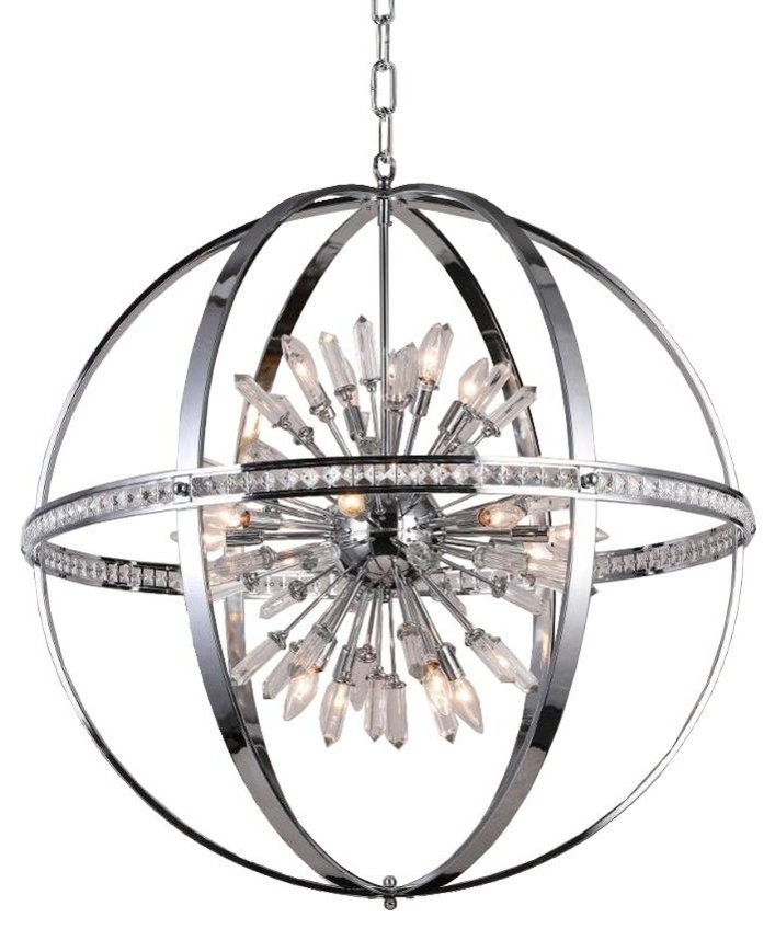 Spherical Orb Chandelier Lighting, Chrome, 36”x36” - Contemporary ...