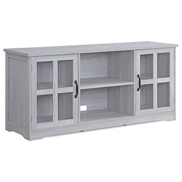 Cori 52" Wood and Glass Console For TVs Up To 55", Stone Gray