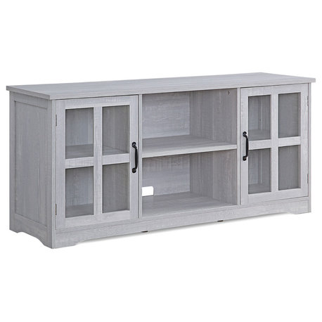 Cori 52" Wood and Glass Console For TVs Up To 55", Stone Gray