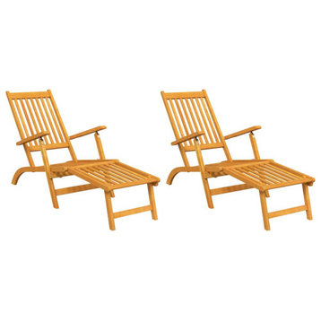 vidaXL 2x Solid Wood Acacia Patio Deck Chairs with Footrests Garden Lounge