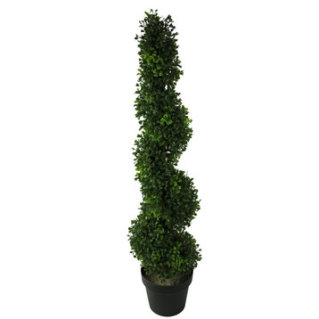 3 Feet Aritificial Boxwood Leave Spiral Topiary Plant Tree in Plastic Pot, Green