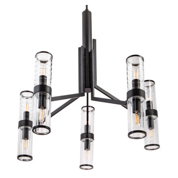 Norwell 8150-MB-CL Stripe Chandelier Light. Clear Glass. Matte Black