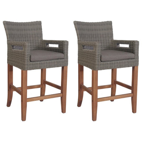 Balcony Height Light Gray Wicker and Eucalyptus Armchair, 2 pack