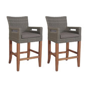 Counter Height Light Gray Wicker and Eucalyptus Arm Chair With Handles, 2 pack