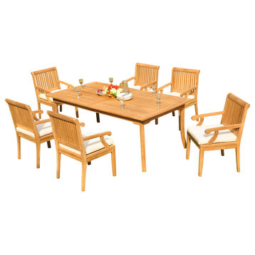 7-Piece Outdoor Patio Teak Dining Set: 60" Rectangle Table, 6 Sack Arm Chairs