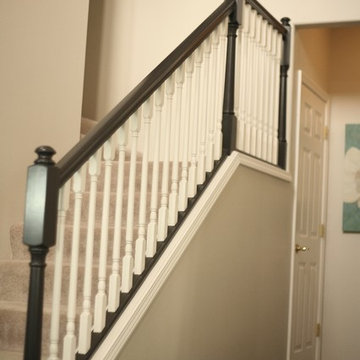 Banister and hardwood floor refinishing -- Before and After