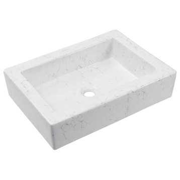 Voltaire Ceramic Rectangle Vessel Sink, Static White Marble