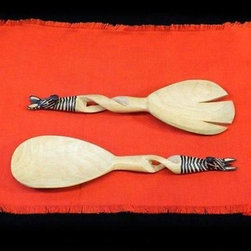 Jedando Handicrafts - Hand-Carved Zebra Salad Tongs, Jedando Handicrafts - Serving Utensils