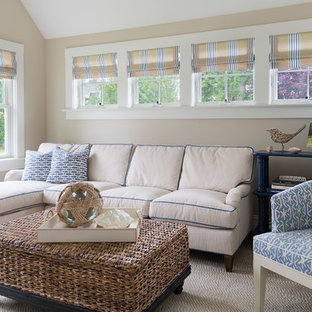 Inspiration for a beach style home theater remodel in Providence