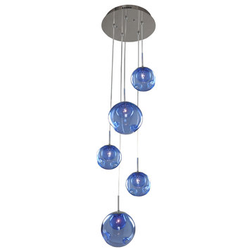 Meteor 15x16.5" 5-Light Contemporary Large Pendants by Kalco, Sapphire