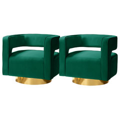 Velvet Swivel Armchair Set of 2 Contemporary Armchairs And