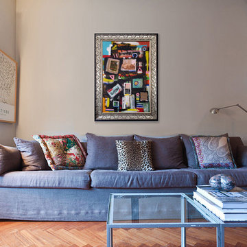 Abstract collage "My Pilot" by Doron Noyman in a room setting - SOLD