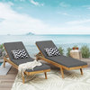 Larimore Outdoor Acacia Wood Chaise Lounge with Cushions (Set of 2), Dark Grey + Teak