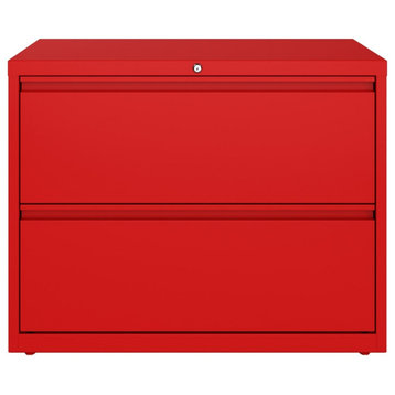 Pemberly Row 36" Metal Lateral File Cabinet with 2 Drawers in Lava Red
