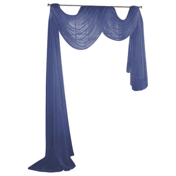 Sheer Voile 216" Long Window Scarf Swag, Navy Blue