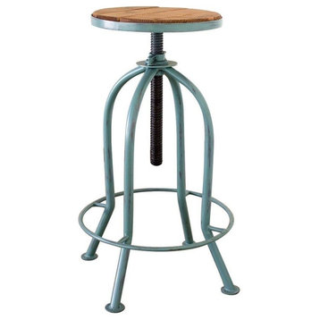 Industrial Adjustable Bar Stool with Recycled Wood ~ Blue Finish