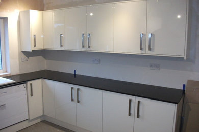 High Gloss White Kitchen, with M-Stone Solid Surface