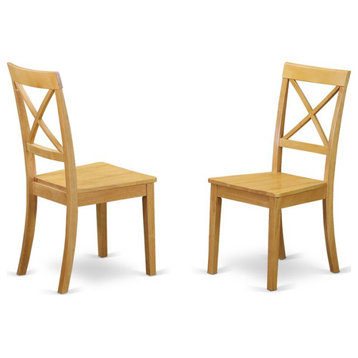 East West Furniture Boston 11" Wood Dining Chairs in Oak (Set of 2)