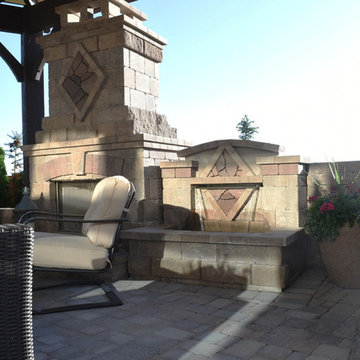 Timber Pavilion w/ Fireplace, Waterfall Fountains & BBQ Bar