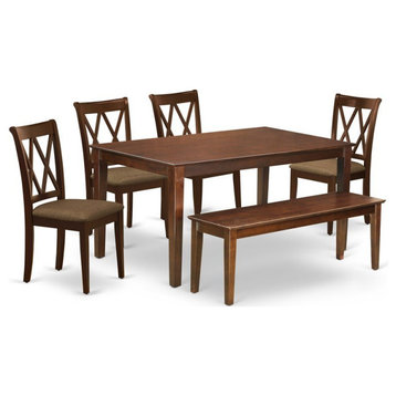 East West Furniture Capri 6-piece Wood Dining Set with Linen Seat in Mahogany