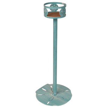 Weathered Turquoise Sea Iron Drink Holder Stand With Sand Dollar Accent