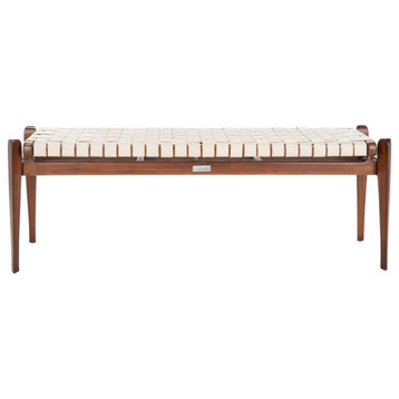 Carson Leather Bench White/Light Brown