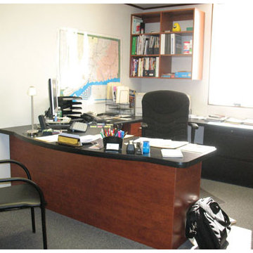 Office with custom executive desk, lateral filing cabinets