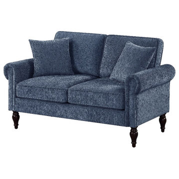 Bowery Hill Modern / Contemporary Upholstered Loveseat in Blue Finish