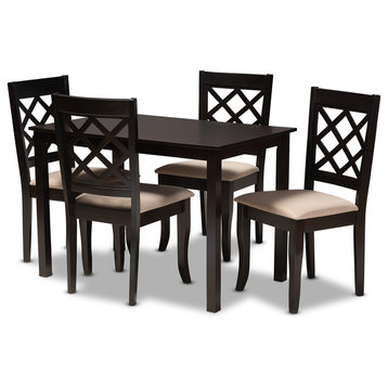 Connell Sand Fabric Upholstered Espresso Brown 5-Piece Wood Dining Set