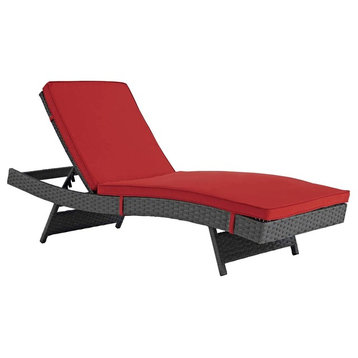 Modern Outdoor Lounge Chair Chaise, Sunbrella Rattan Wicker, Red