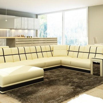 Beige and Black Sectional Sofa with Chaise