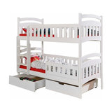 Bunk Bed, White Finished Wood, 2-Storage Drawer and Side Ladder, 191x87 cm