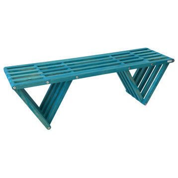 Backless Solid Wood Small Bench Modern Design 54"Lx15"Wx17"H, Teal