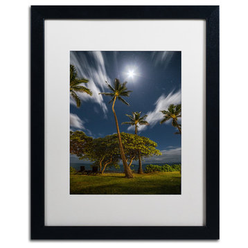 Pierre Leclerc 'Moonlit Palm Trees' Matted Framed Art, Black Frame, White, 20x16