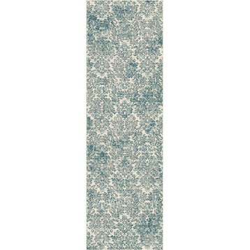 Provence 8609 Ivory, Blue Damask Rug, 7'10"X 11'2"