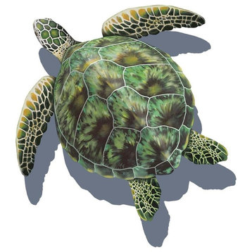 Sea Turtle Porcelain Swimming Pool Mosaic 11"x11" with shadow, Green