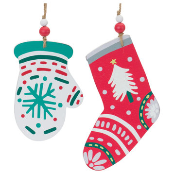 Wood Mitten and Stocking Ornaments, 12-Piece Set