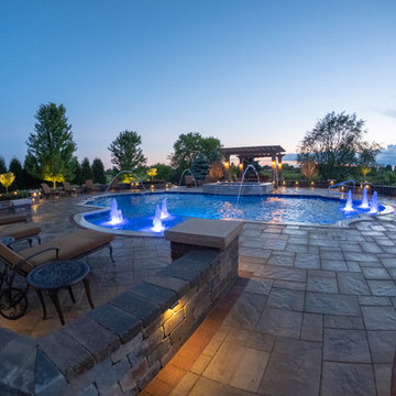 Elgin, IL Roman End Pool with Freeform Hot Tub