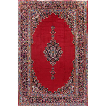 Consigned, Oriental Handmade Persian Vintage-Style Low Pile Area Rug, Red, 10x14