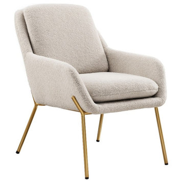 Pemberly Row Contemporary Upholstered Metal Accent Chair - Cream / Gold