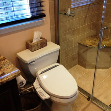 Linear drain and vertical mosaic shower