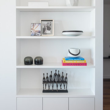 Living Room White Shelving with Books and Objects