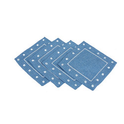 Xia Home Fashions - Polka Dot Embroidered Easy Care Placemats, 6" Square, Chambray, Set of 4 - Placemats