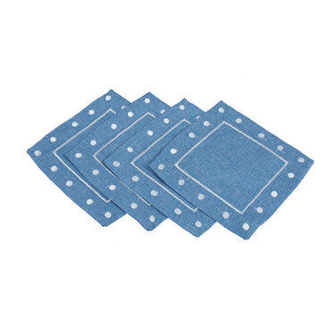 Polka Dot Embroidered Easy Care Placemats, 6" Square, Chambray, Set of 4