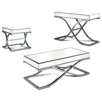 Furniture of America Xander Metal 3-Piece Coffee Table Set in Chrome