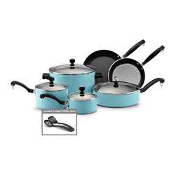 Classic Farberware 12 Piece Nonstick Cookware Set, Turquoise - Cookware Sets