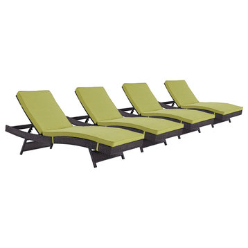Convene Chaise Outdoor Upholstered Fabric, Set of 4, Espresso Peridot