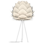 UMAGE - Aluvia Table Lamp, Pearl/White - Modern. Elegant. Striking. The VITA Aluvia is an artistic assemblage of 60 precision-cut aluminum leaves, overlapping each other on a durable polycarbonate frame. These metal leaves surround the light source, emitting glare-free, ambient light.  The underside of each leaf is painted white for increased light reflection, and the exterior is finished in one of two different colors: subtle Pearl or dramatic Anthracite. Available in two sizes, the Medium (18.9"H x 23.3"W) can be used as a pendant or hanging wall lamp, while the Mini (11.8"H x 15.7"W) is available as a pendant, table lamp, floor lamp or hanging wall lamp. Hang it over the dining table, position it in a corner, or use as a statement piece anywhere; the Aluvia makes an artistic impact in any room.
